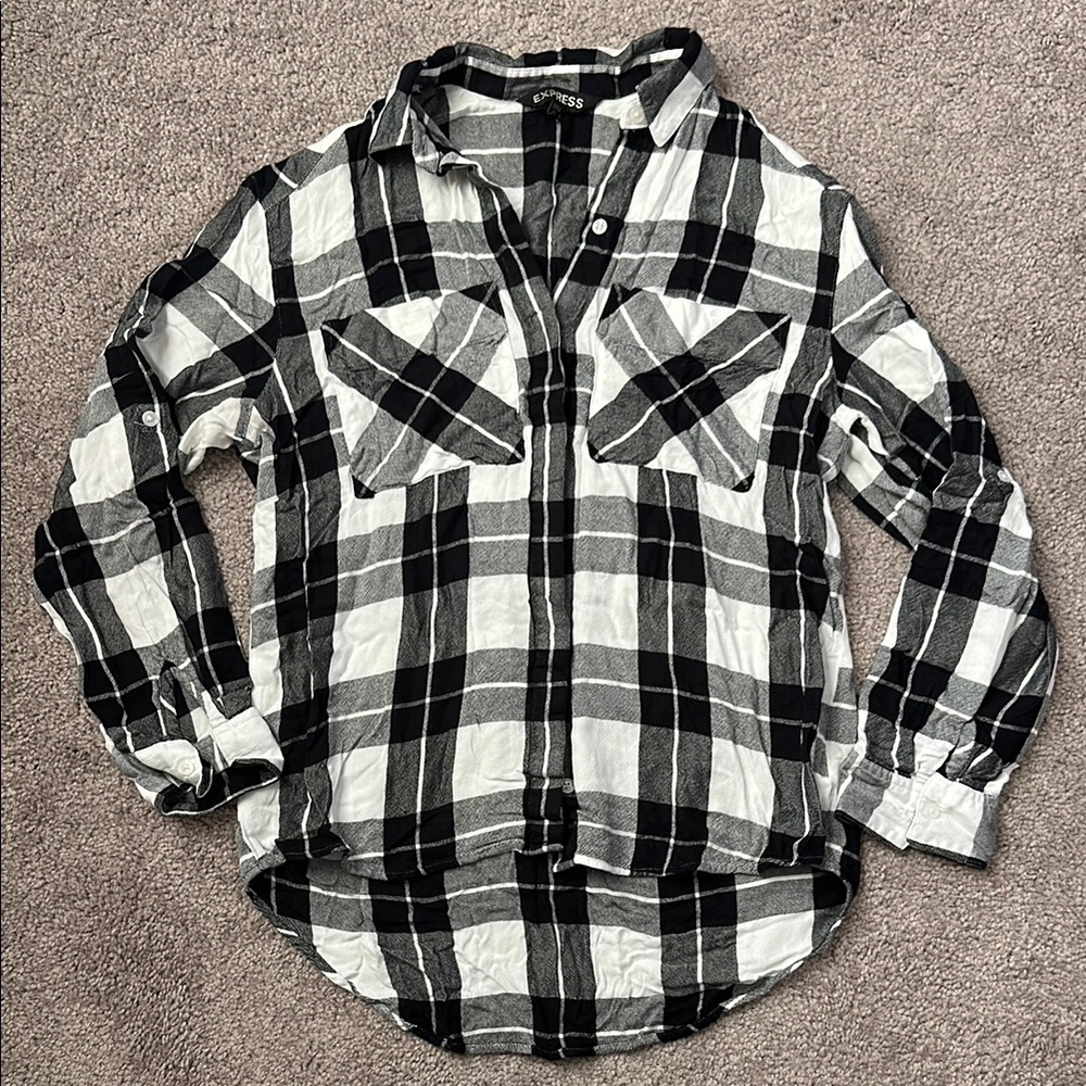 Express Black and White Plaid Women’s Button-Up Shirt